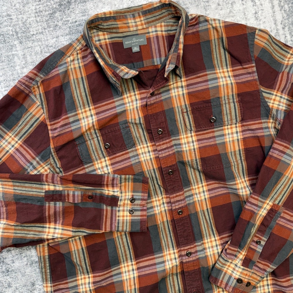 LL Bean Shirt Mens XL Signature Castine‎ Flannel Slim Fit Lightweight Workshirt